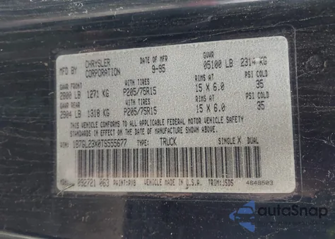 1996 Dodge Dakota z USA, uszkodzony, nr VIN 1B7GL23X0TS555677
